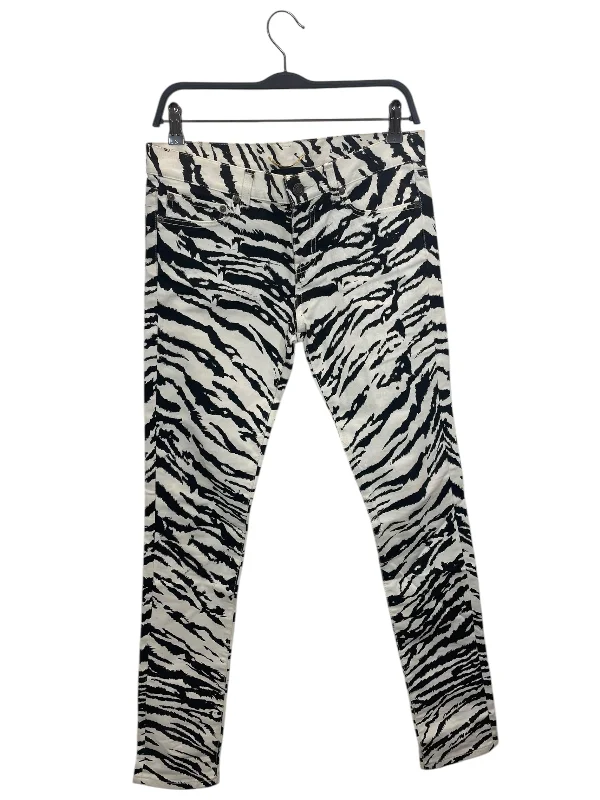 Classic Black Pants for Work and Casual Wear-SAINT LAURENT/Skinny Pants/28/Cotton/WHT/Animal Pattern/UP73 2013 00282