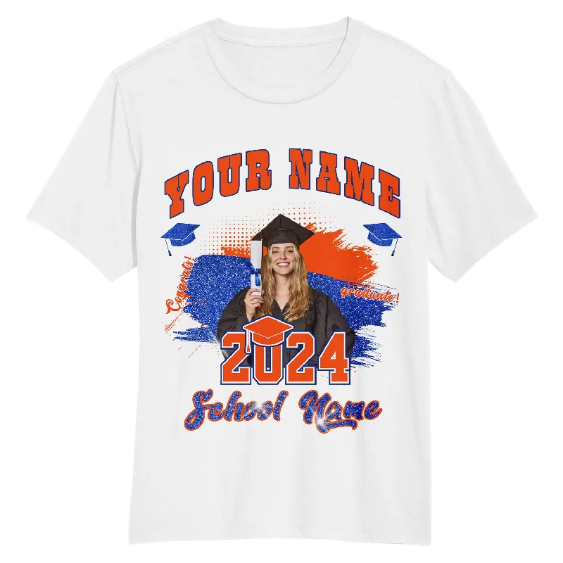 Vintage-Inspired Graphic T-Shirt for Retro Looks-Custom White Orange-Royal 3D Graduation Performance T-Shirt