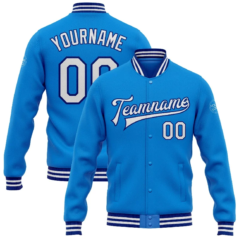 Fashionable Corduroy Jacket for Vintage Style-Custom Powder Blue White-Royal Bomber Full-Snap Varsity Letterman Jacket