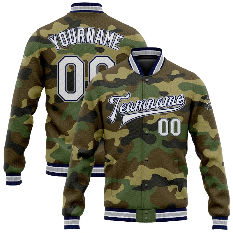 Athletic Zip Jacket for Sports Performance-Custom Camo White Navy-Gray Bomber Full-Snap Varsity Letterman Salute To Service Jacket