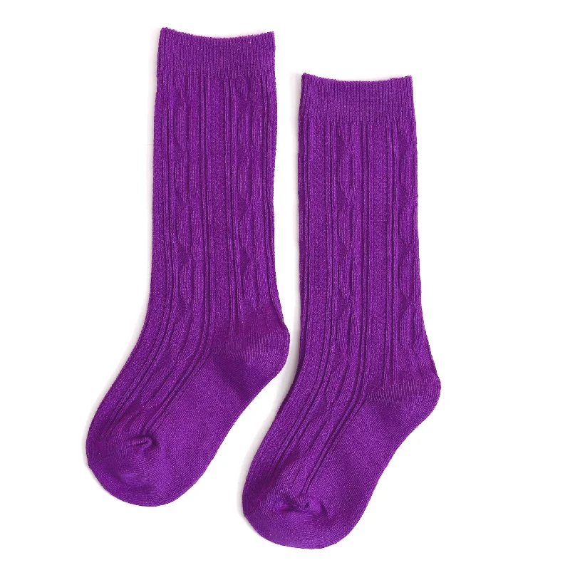 Cozy Heated Socks for Winter Weather-Violet Cable Knit Knee High Socks