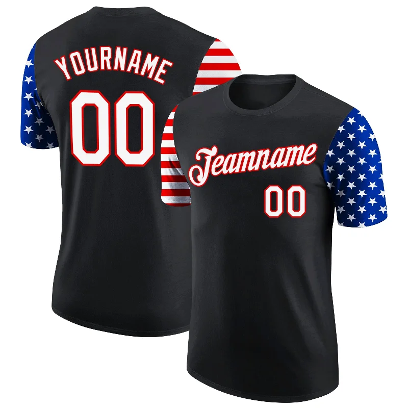 Vintage-Inspired Graphic T-Shirt for Retro Looks-Custom Black Red-Royal 3D American Flag Patriotic Performance T-Shirt