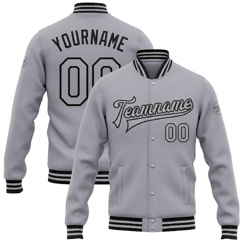 Modern Utility Jacket for Work and Play-Custom Gray Black Bomber Full-Snap Varsity Letterman Jacket