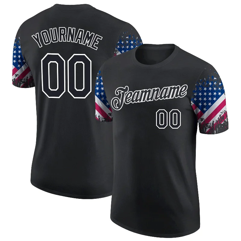 Minimalist T-Shirt for Simple Fashion-Custom Black White 3D American Flag Patriotic Performance T-Shirt