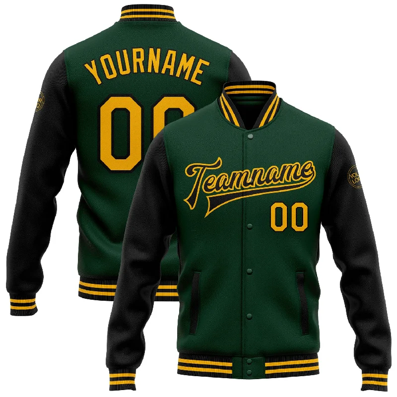 Casual Military Style Jacket for Practical Wear-Custom Green Gold-Black Bomber Full-Snap Varsity Letterman Two Tone Jacket