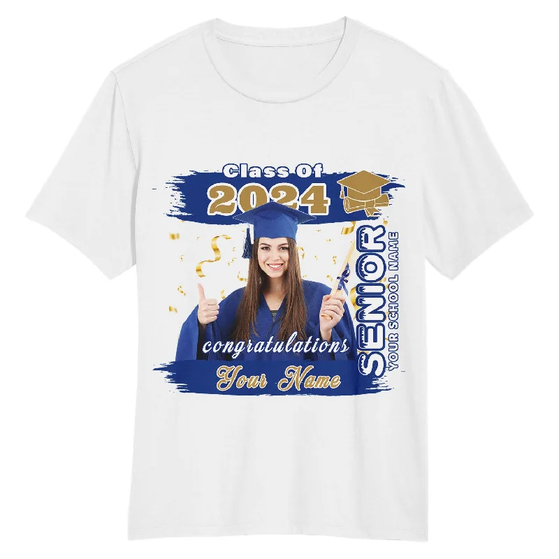 Simple White T-Shirt for Versatile Dressing-Custom White Royal-Old Gold 3D Graduation Performance T-Shirt