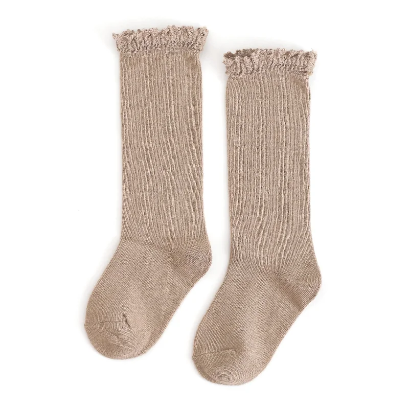 No-Show Running Socks for Invisible Comfort-Oat Lace Top Knee High Socks