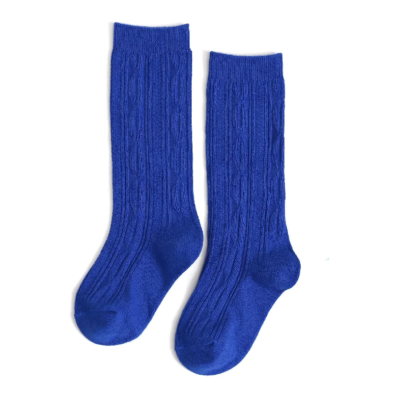 Eco-Friendly Bamboo Socks for Sustainable Comfort-Classic Blue Cable Knit Knee High Socks