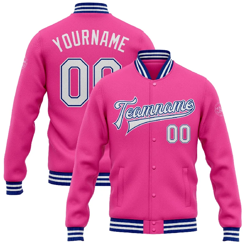 Lightweight Stretch Jacket for Outdoor Activities-Custom Pink White-Royal Bomber Full-Snap Varsity Letterman Jacket