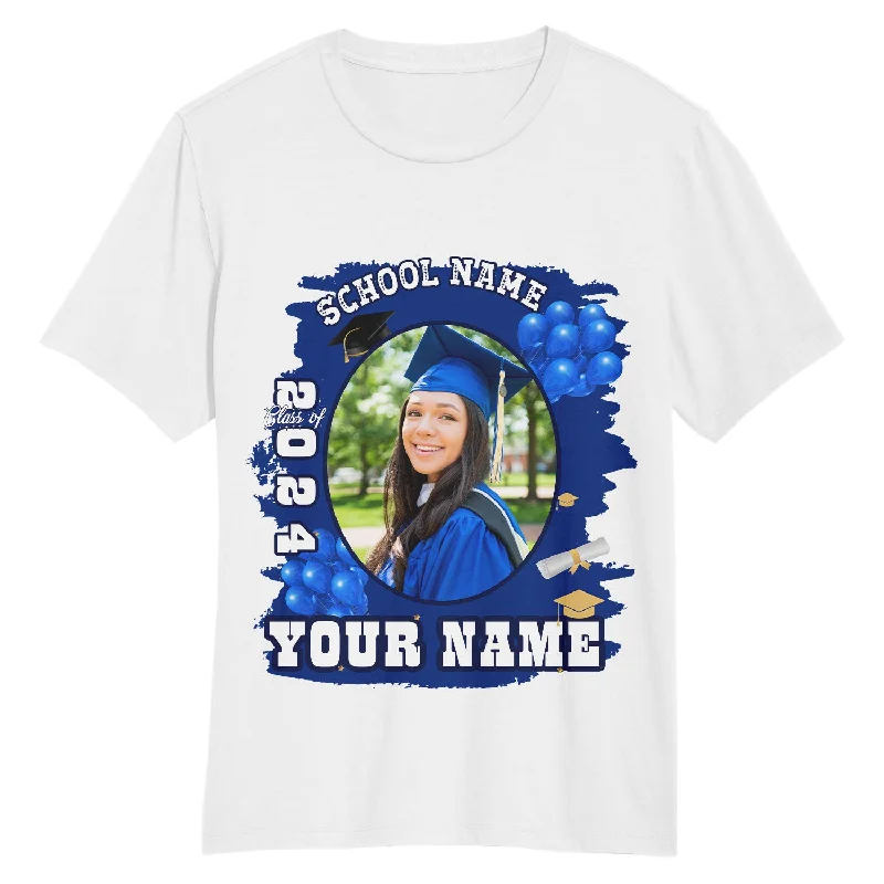 Soft V-Neck T-Shirt for Stylish Layering-Custom White Navy 3D Graduation Performance T-Shirt