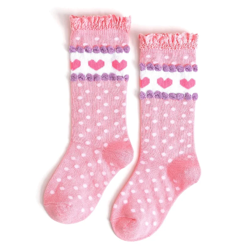 Athletic Socks with Arch Support for Comfort-Darling Dot Lace Top Knee High Socks