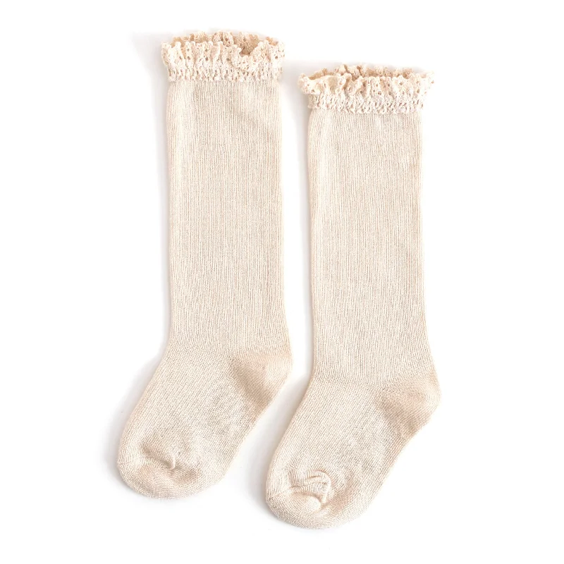 Anti-Fungal Athletic Socks for Healthy Feet-Vanilla Lace Top Knee High Socks