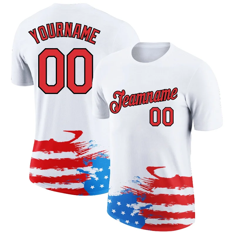 Trendy Graphic T-Shirt for Casual Style-Custom White Red-Black 3D American Flag Patriotic Performance T-Shirt