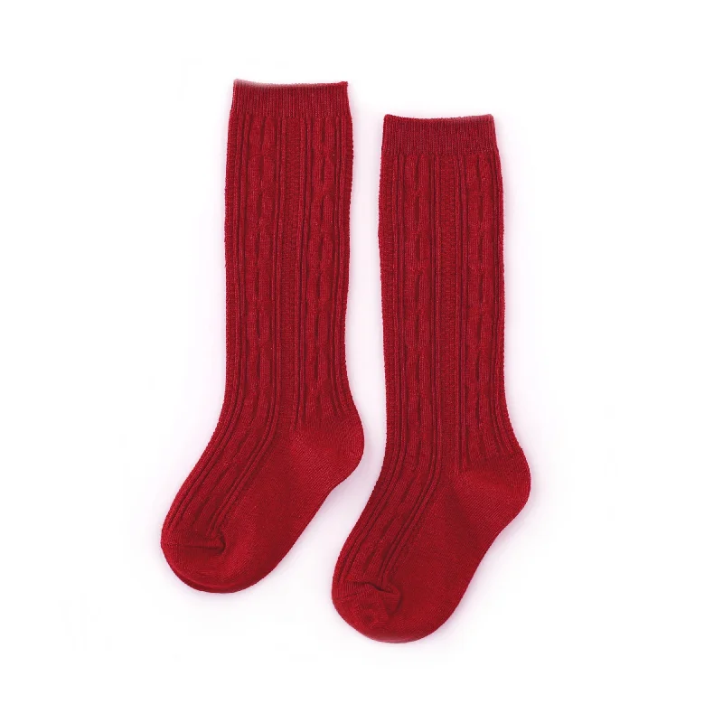 Lightweight Sports Socks for Running-Cherry Cable Knit Knee High Socks