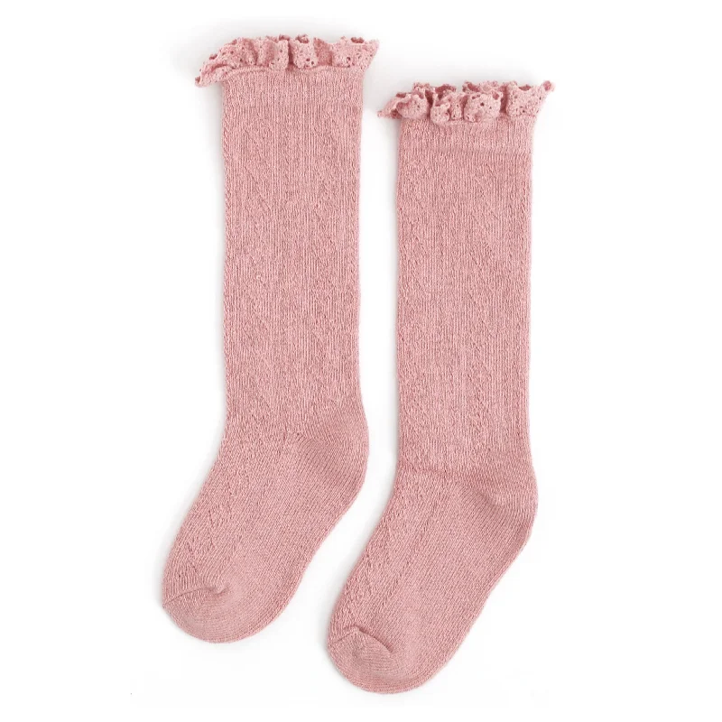 Eco-Friendly Hemp Socks for Sustainable Wear-Blush Fancy Lace Top Knee High Socks