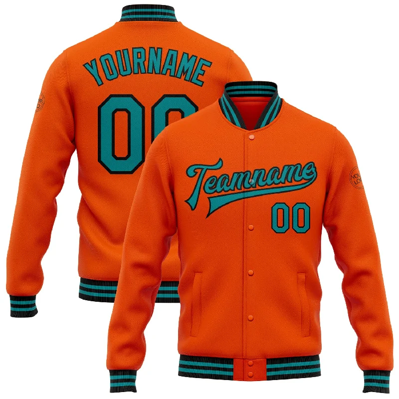 Breathable Lightweight Running Jacket for Fitness-Custom Orange Teal-Black Bomber Full-Snap Varsity Letterman Jacket