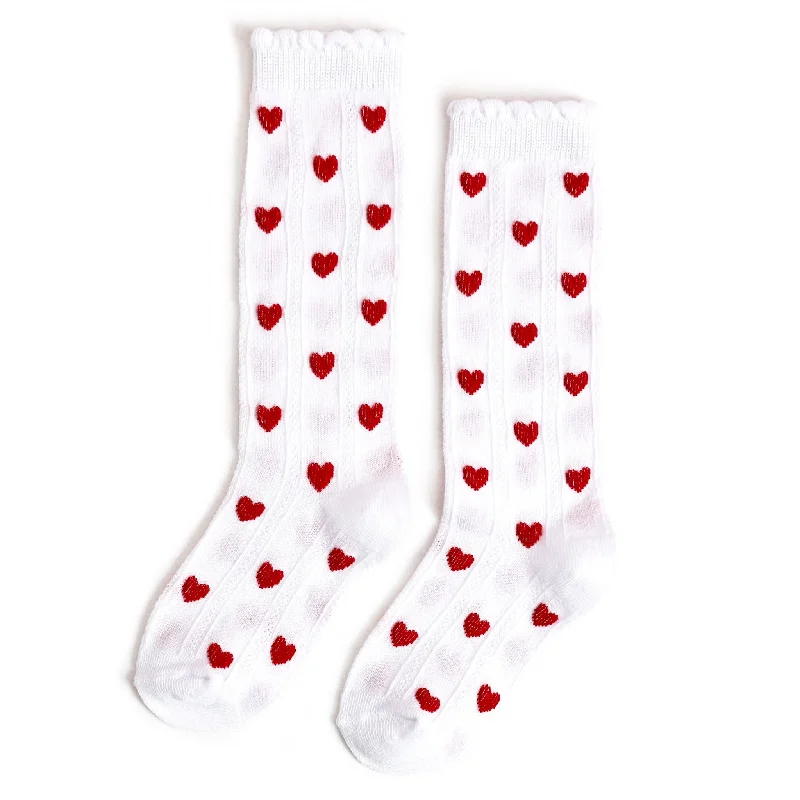 Wool Thermal Socks for Snow Sports-Heart Scalloped Knee High Socks