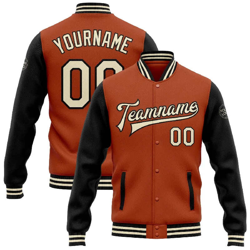 Warm Cashmere Coat Jacket for Luxurious Comfort-Custom Texas Orange Cream-Black Bomber Full-Snap Varsity Letterman Two Tone Jacket