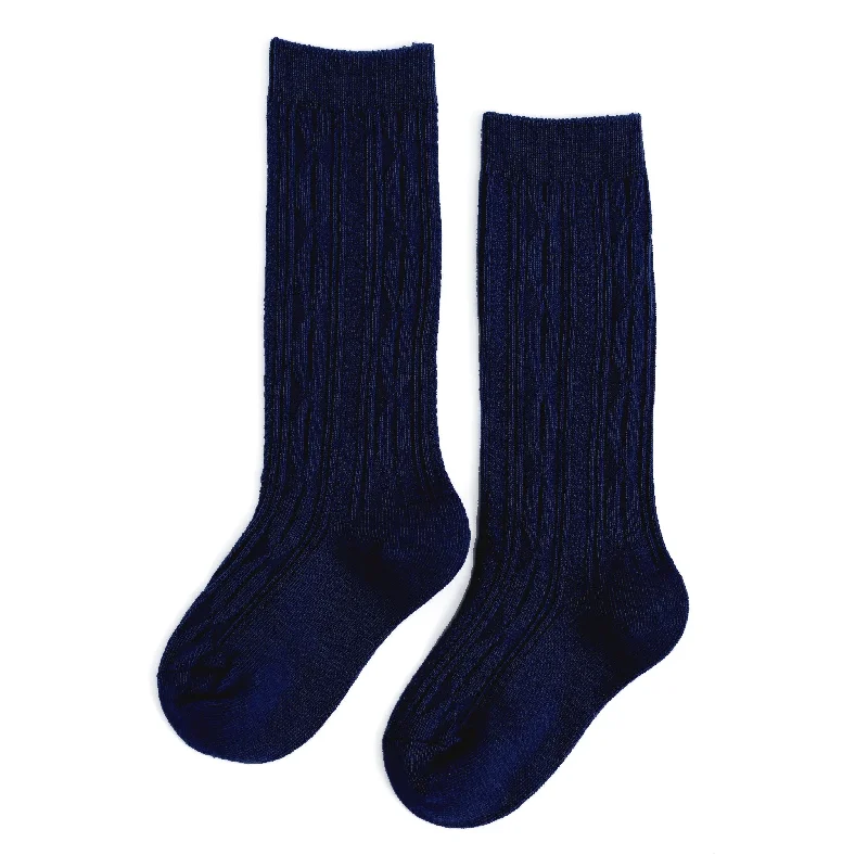 Breathable Compression Socks for Swelling Relief-Bright Navy Cable Knit Knee High Socks