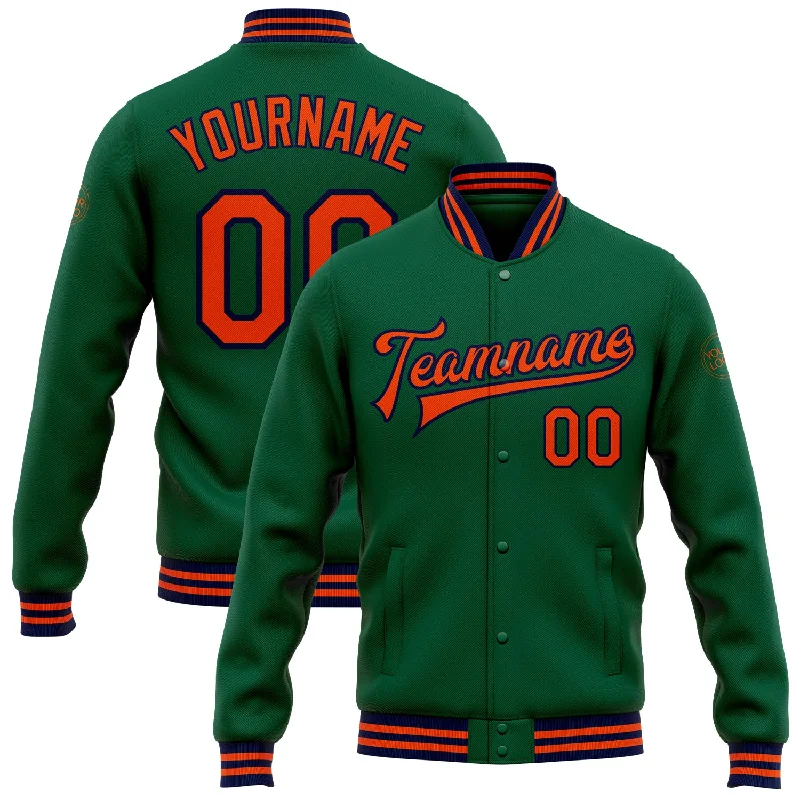 Classic Long Wool Coat Jacket for Winter Wear-Custom Kelly Green Orange-Navy Bomber Full-Snap Varsity Letterman Jacket