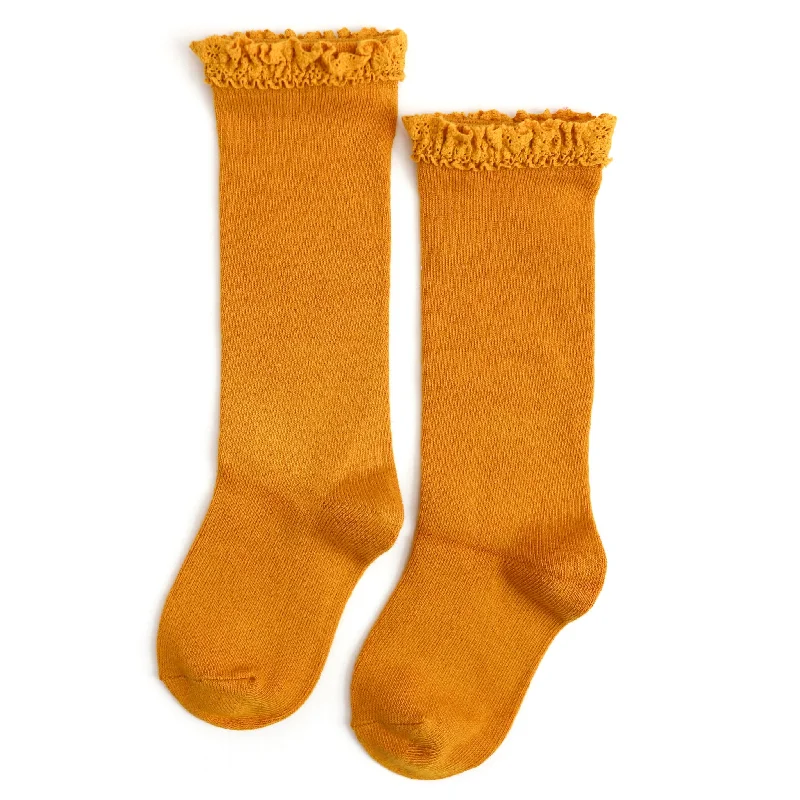 Anti-Blister Socks for Comfortable Outdoor Adventures-Lace Top Knee High Socks - Marigold