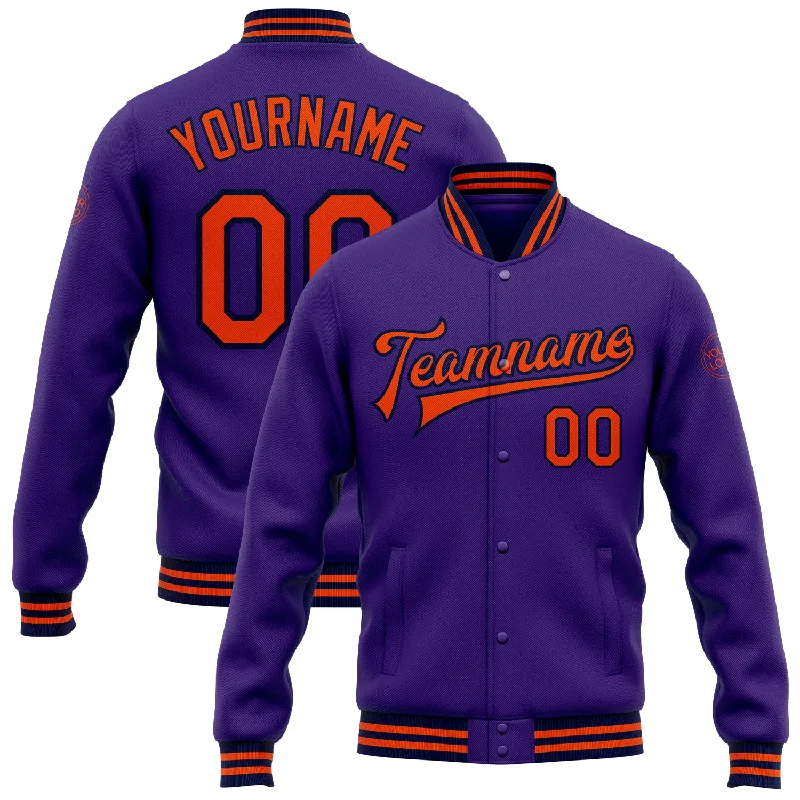 Elegant Wool Blazer Jacket for Professional Looks-Custom Purple Orange-Navy Bomber Full-Snap Varsity Letterman Jacket