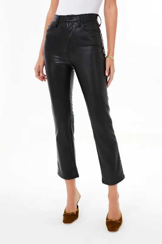 Trendy Tapered Pants for a Chic Look-Black Faux Leather High Waisted Rider Ankle