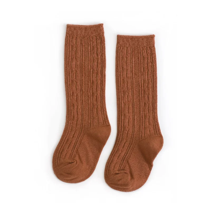 Comfortable Wool Socks for Outdoor Activities-Sugar Almond Cable Knit Knee High Socks