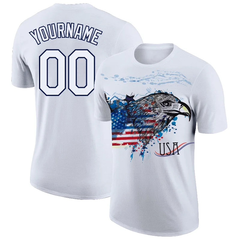 Comfortable Cotton T-Shirt for Everyday Wear-Custom White Navy 3D American Flag Eagle Patriotic Performance T-Shirt