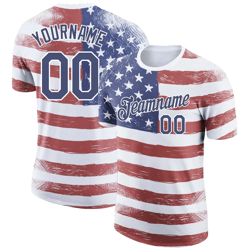 Lightweight T-Shirt for Warm Weather-Custom Red Navy-White 3D American Flag Patriotic Performance T-Shirt