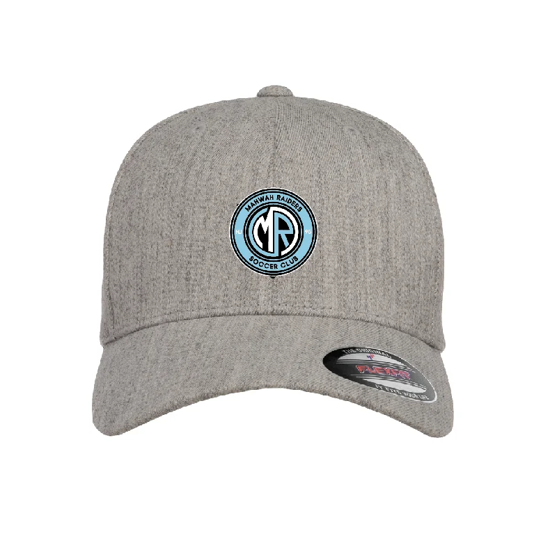 Warm Cuffed Beanie for Cold Mornings-Mahwah Raiders Flexfit Wool Blend Fitted Cap Heather Grey