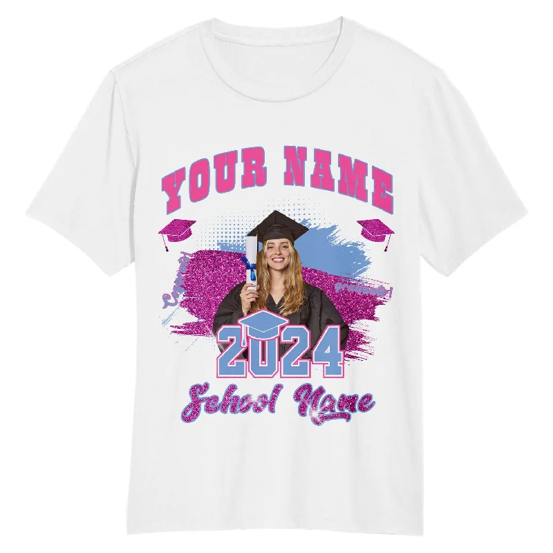 Customizable T-Shirt for Personalized Fashion-Custom White Pink-Light Blue 3D Graduation Performance T-Shirt