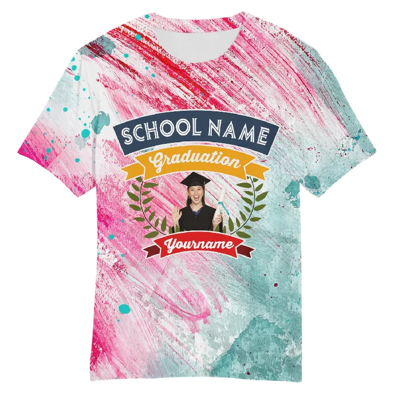 Sporty T-Shirt for Active Lifestyles-Custom Pink White 3D Graduation Performance T-Shirt