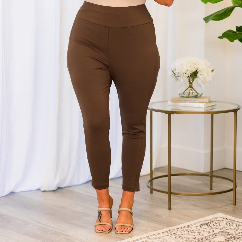 Classic Black Pants for Work and Casual Wear-Strut Your Style Pants, Dark Brown